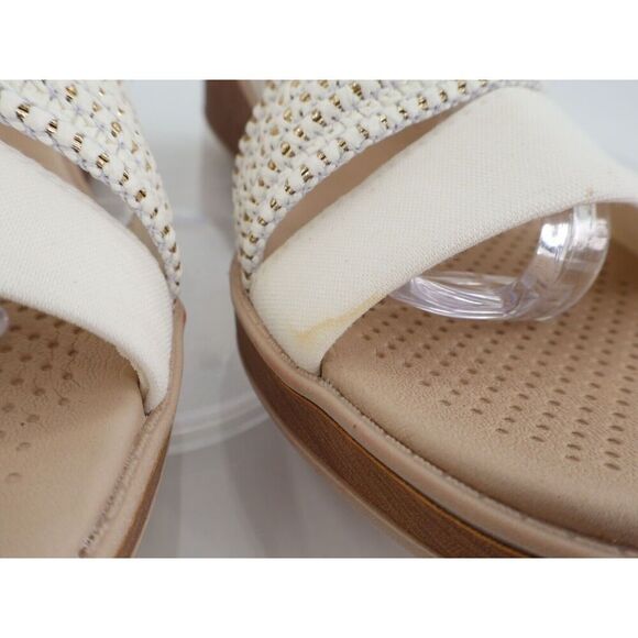 BZees Women's Bravo Slingback Strappy Sandals Ivory Gold Lame Fabric Size 10M - Picture 4 of 13